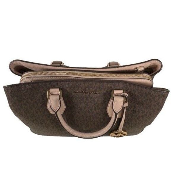 Michael Kors Camille Signature Logo & Leather Satchel Shoulder Bag Brown Pink - Picture 8 of 16